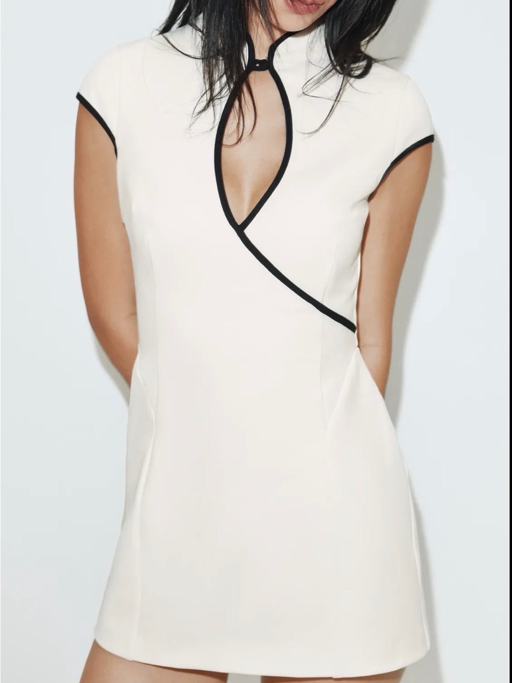 Zara Cream Mini Dress with Black Trim